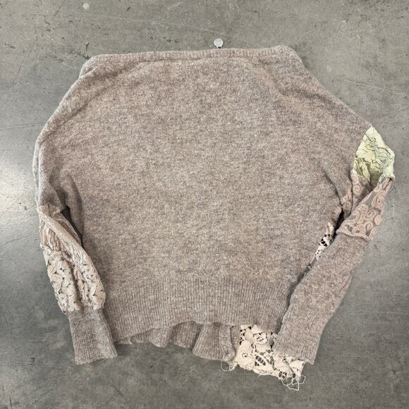 Vintage Y2K Lace Patchwork Asymmetrical Festival BKE Boho Beige Cardigan M - Picture 2 of 4